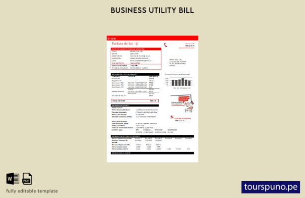 Lista para imprimir plantilla de factura comercial de servicios eléctricos de E.